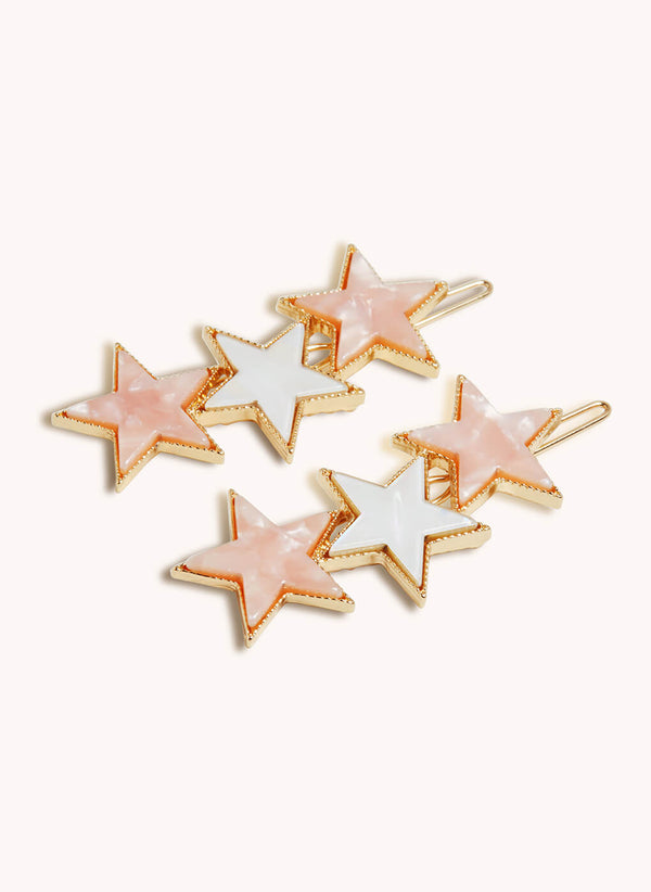 Marbelized Star Trio Clip - Colors: Pink Pearlescence & Mother of Pearl White